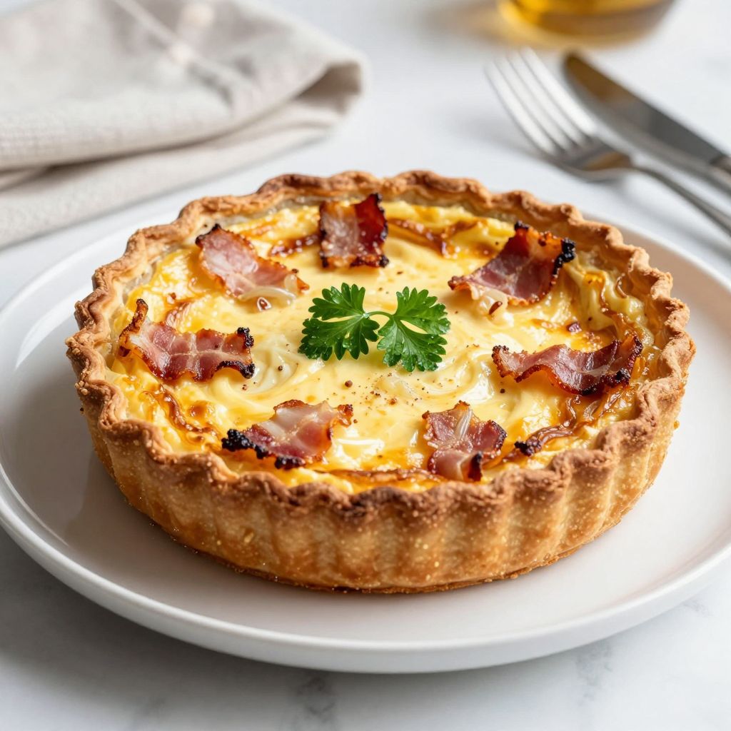 Quiche slice on plate showcasing crust
