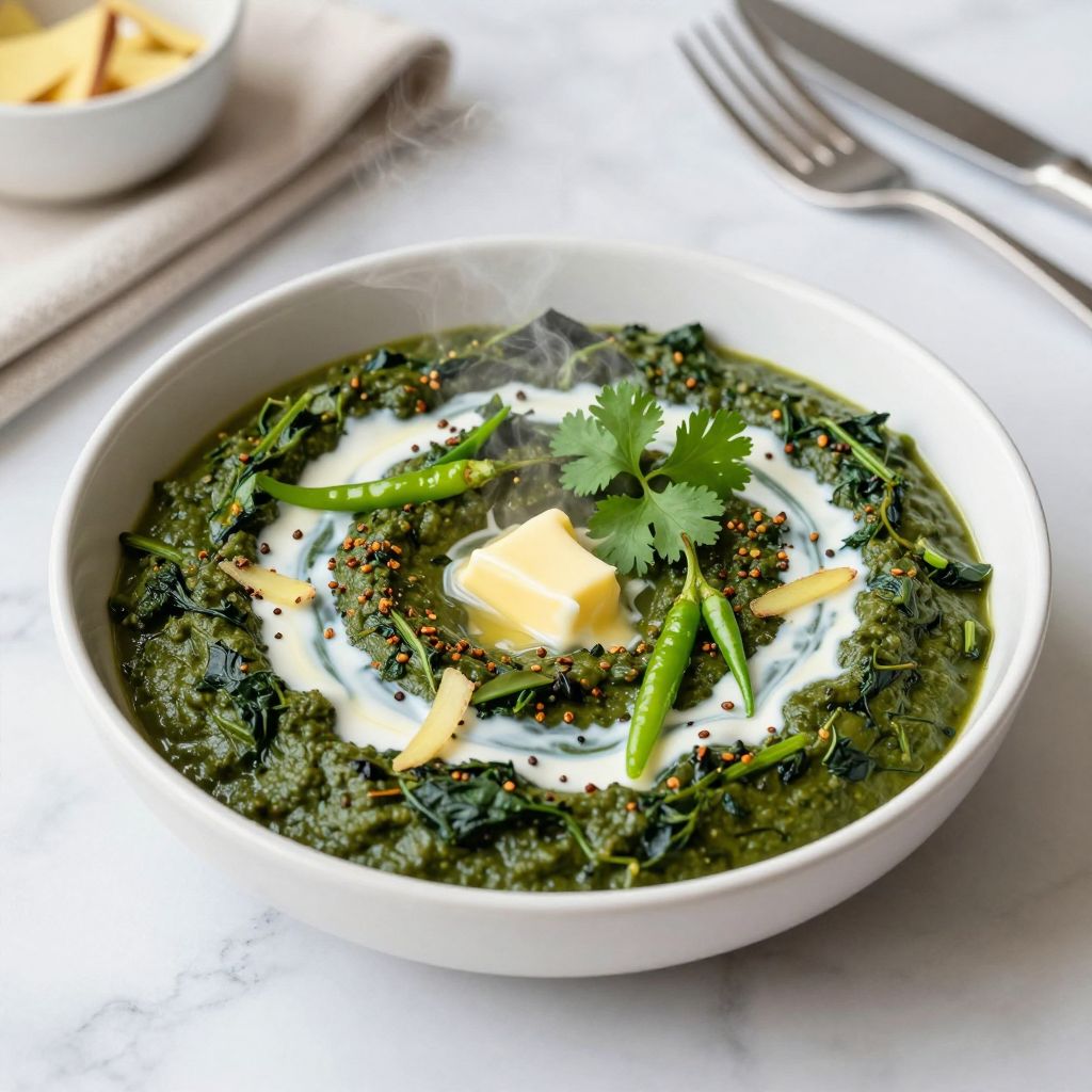 Serving bowl of saag