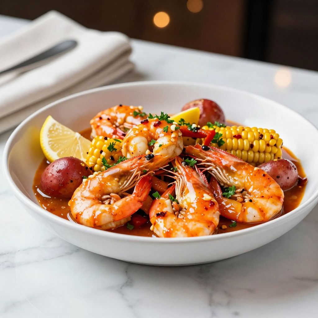 Serving bowl filled with seafood boil sauce