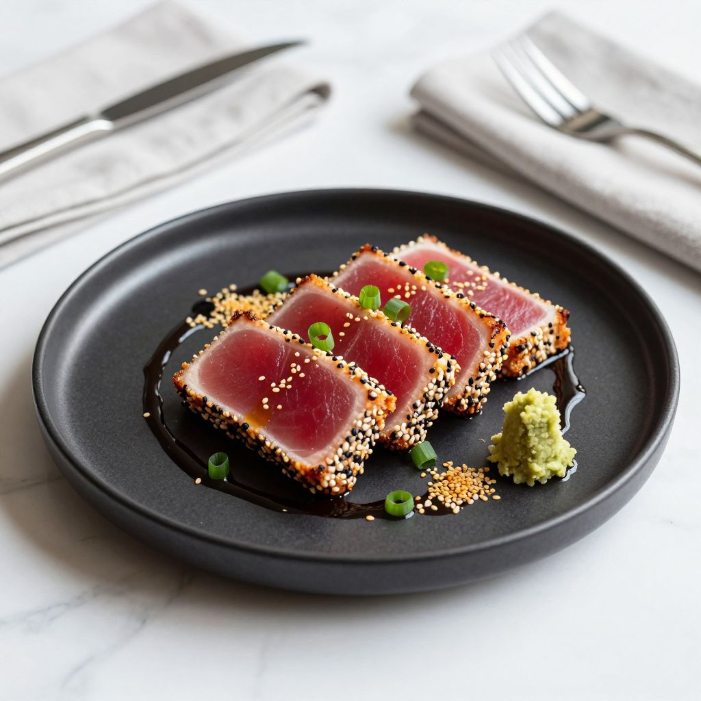 Seared ahi tuna plated dish