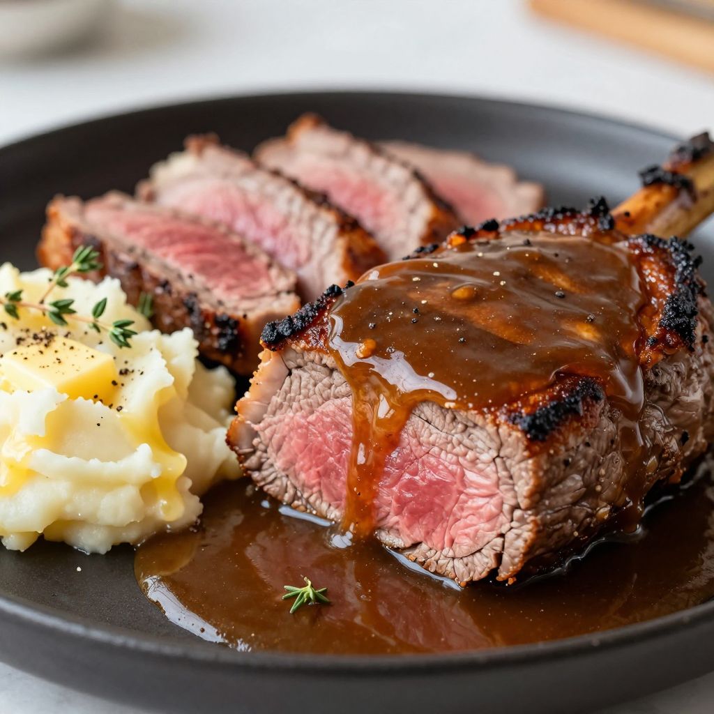 Seared sirloin tip roast in skillet