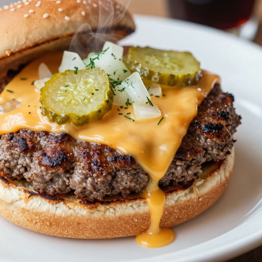 Smash burger patties sizzling in skillet