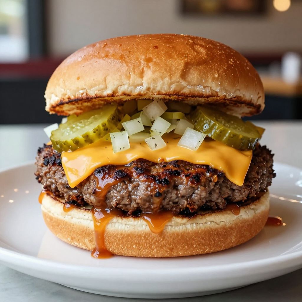 Stacked smash burger ready to serve