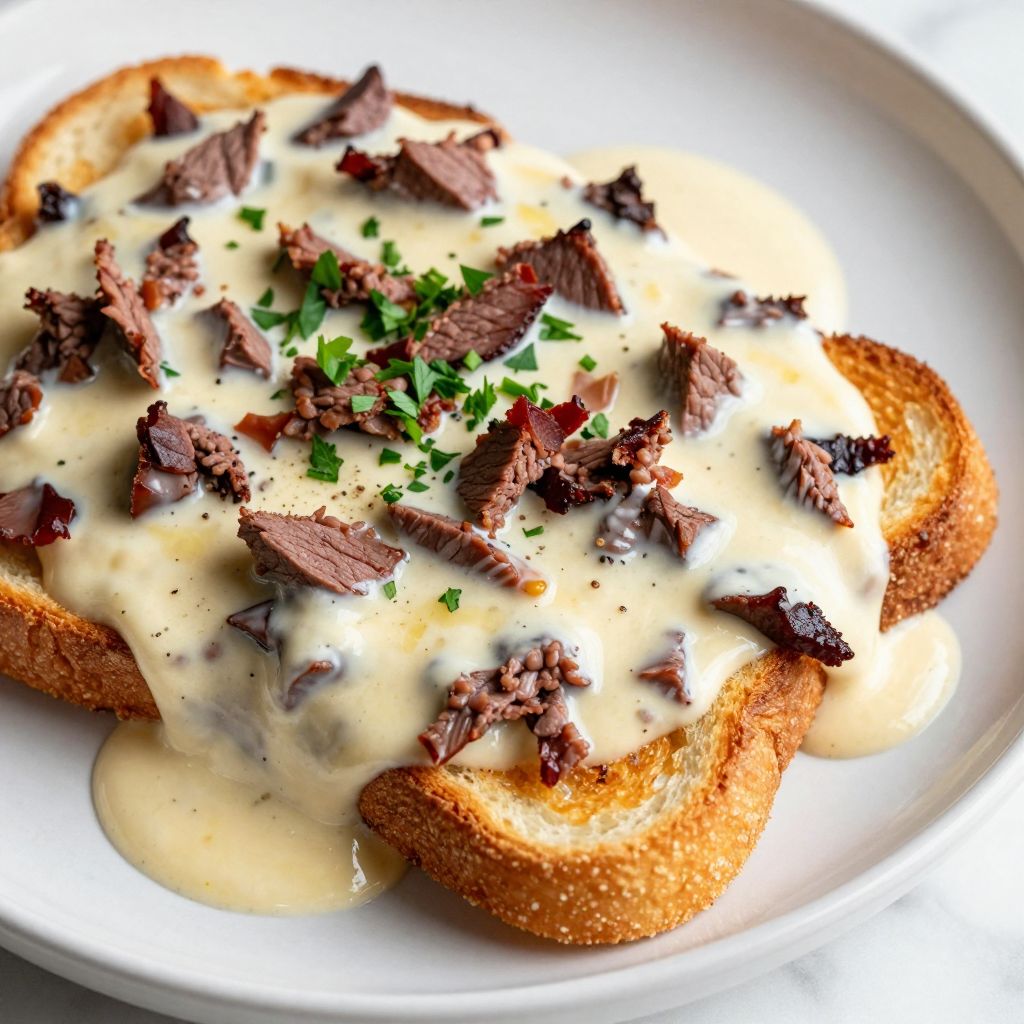 Creamed chipped beef on toast process