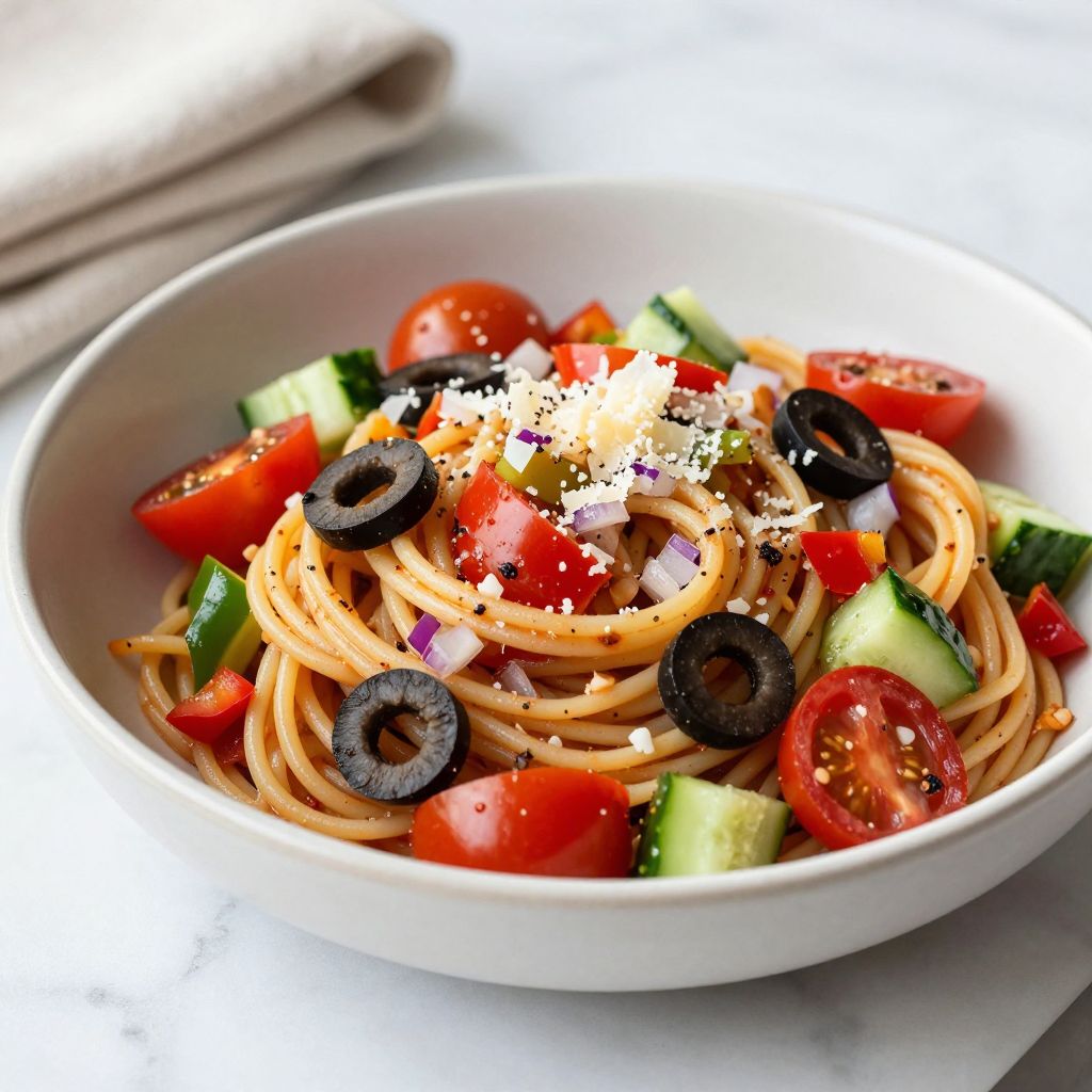 Spaghetti salad in bowl