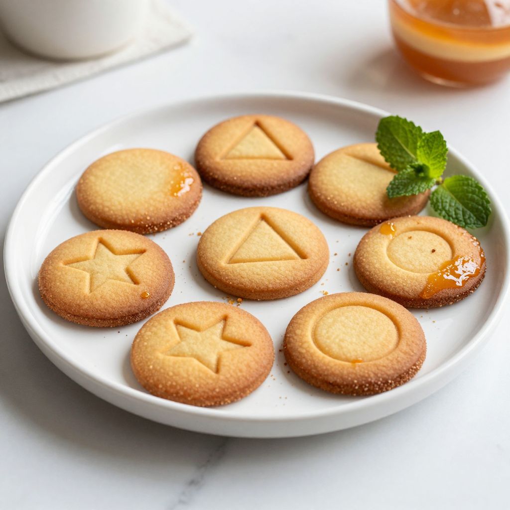 Finished Squid Game cookies (dalgona candy) with stamped shapes