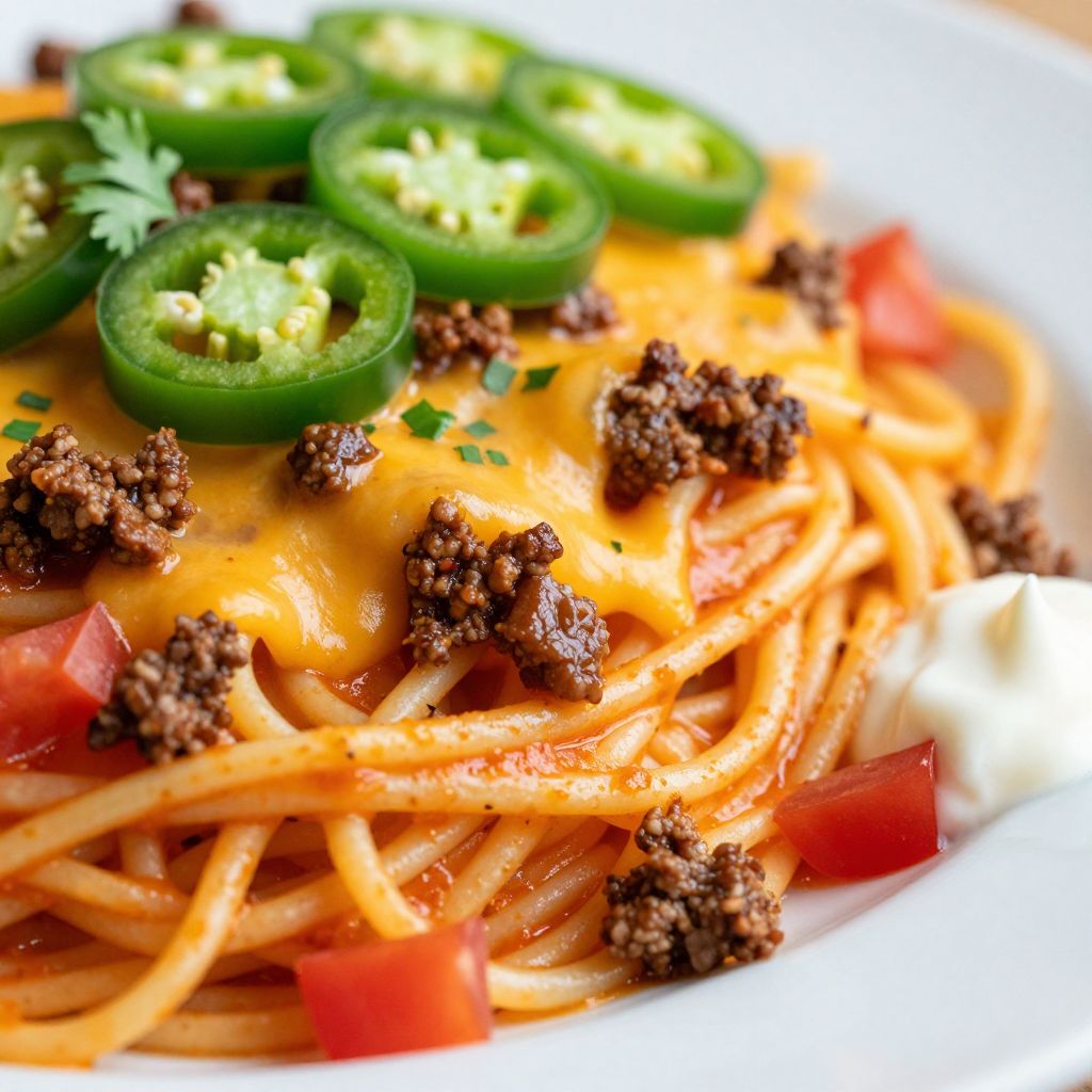 Taco spaghetti in skillet