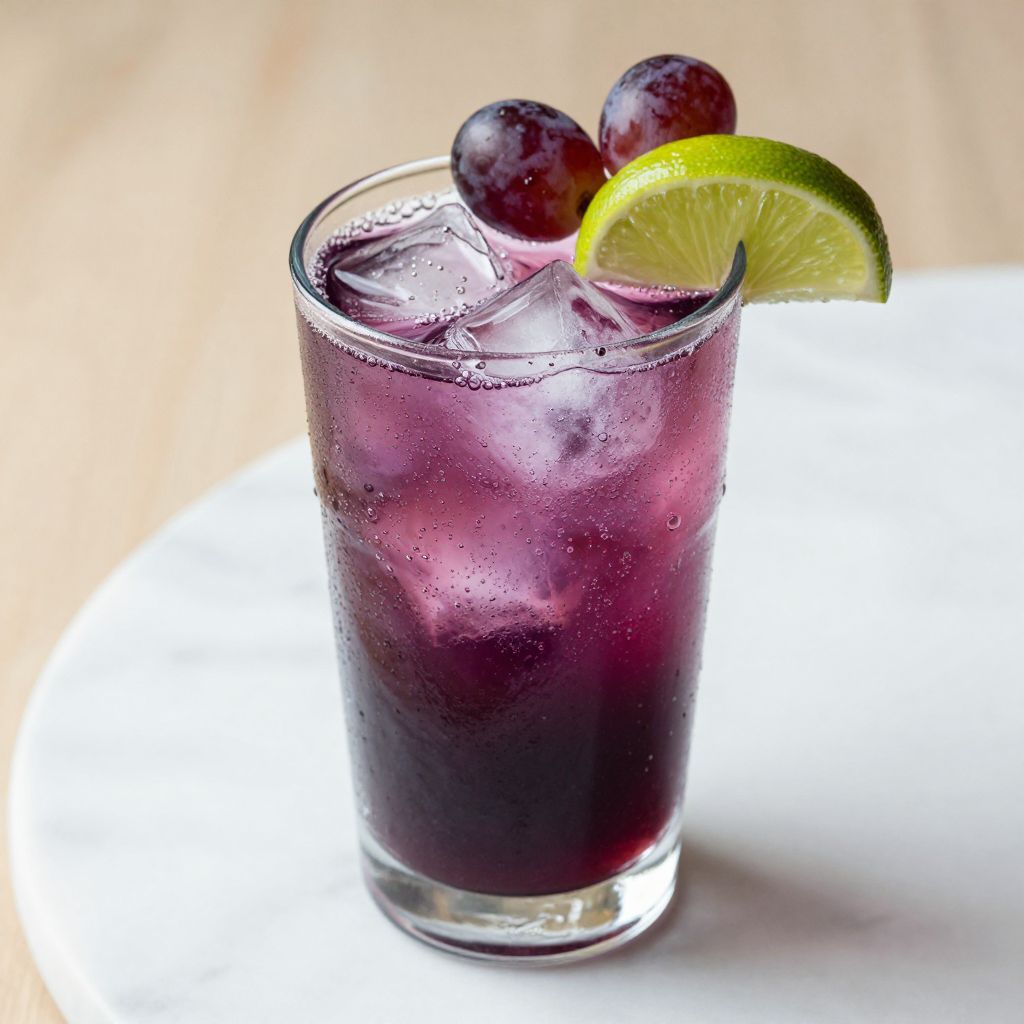 Transfusion drink with grapes and lime in a highball glass