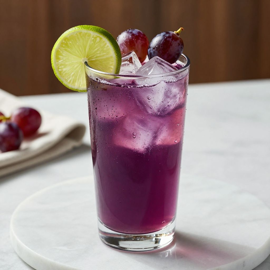 Close-up of a finished Transfusion cocktail with garnish