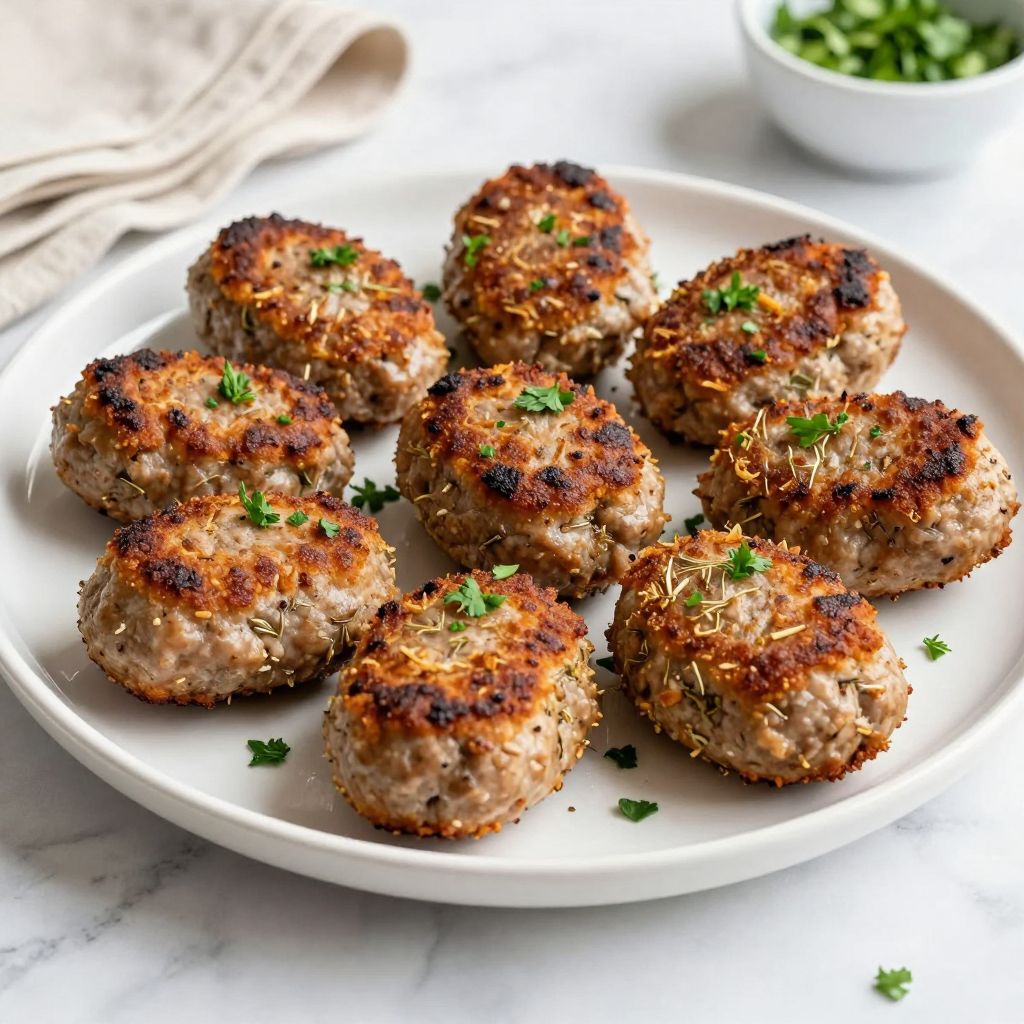 Cooked homemade turkey sausage patties on a plate