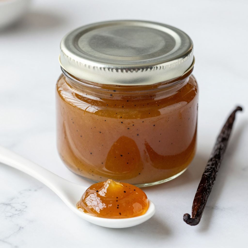 Homemade vanilla bean paste in jar